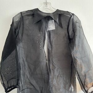 Carbon Soldier European Size 10 Sheer Black Collar Shirt w Beads